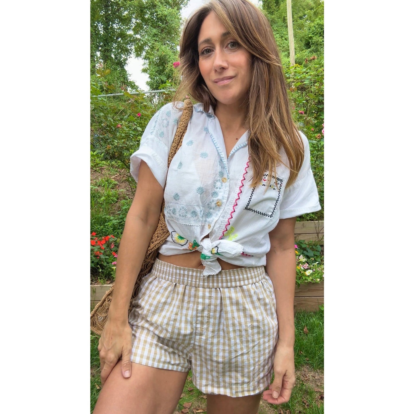 Embroidered Patchwork Embroidered Cotton Camp Shirt – White with Multicolor Florals