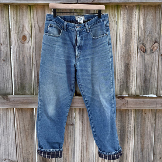 LL Bean Classic Fit Flannel Lined Jeans 33x30 Straight Leg Cuffed