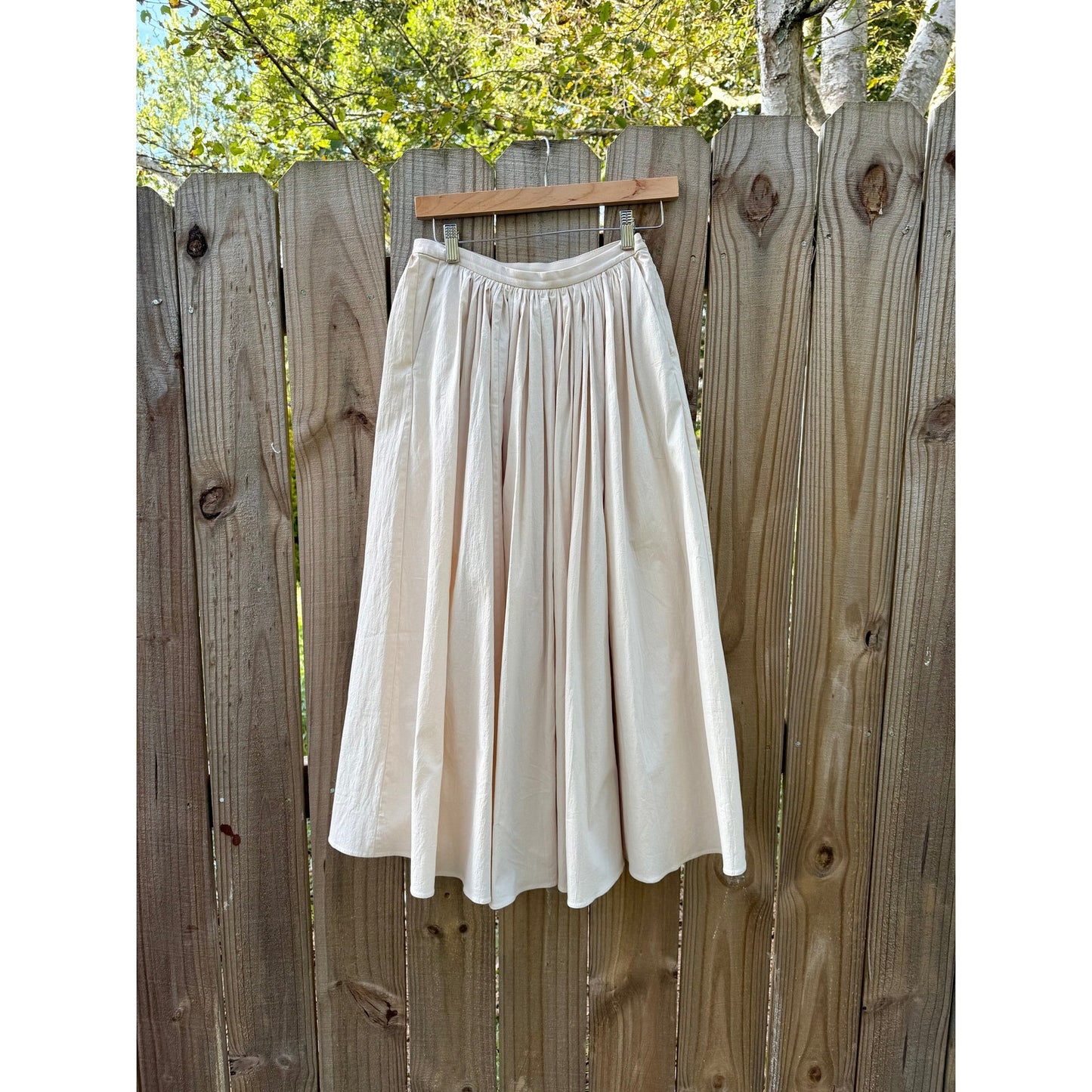 Ivory Textured Pleated Full Maxi Skirt