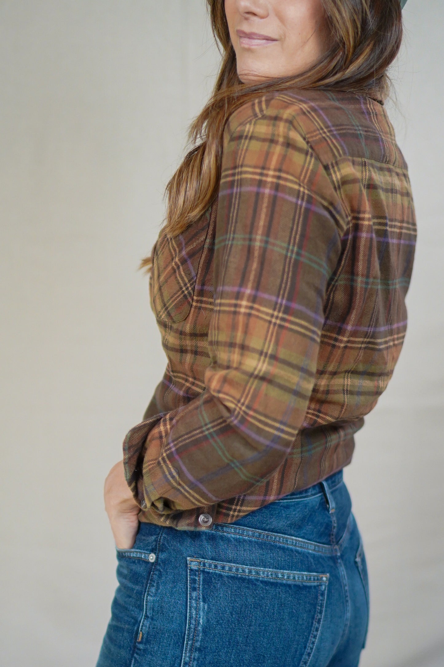 Vintage Ralph Lauren Sport Plaid Flannel Shirt with Suede Shoulder Patch