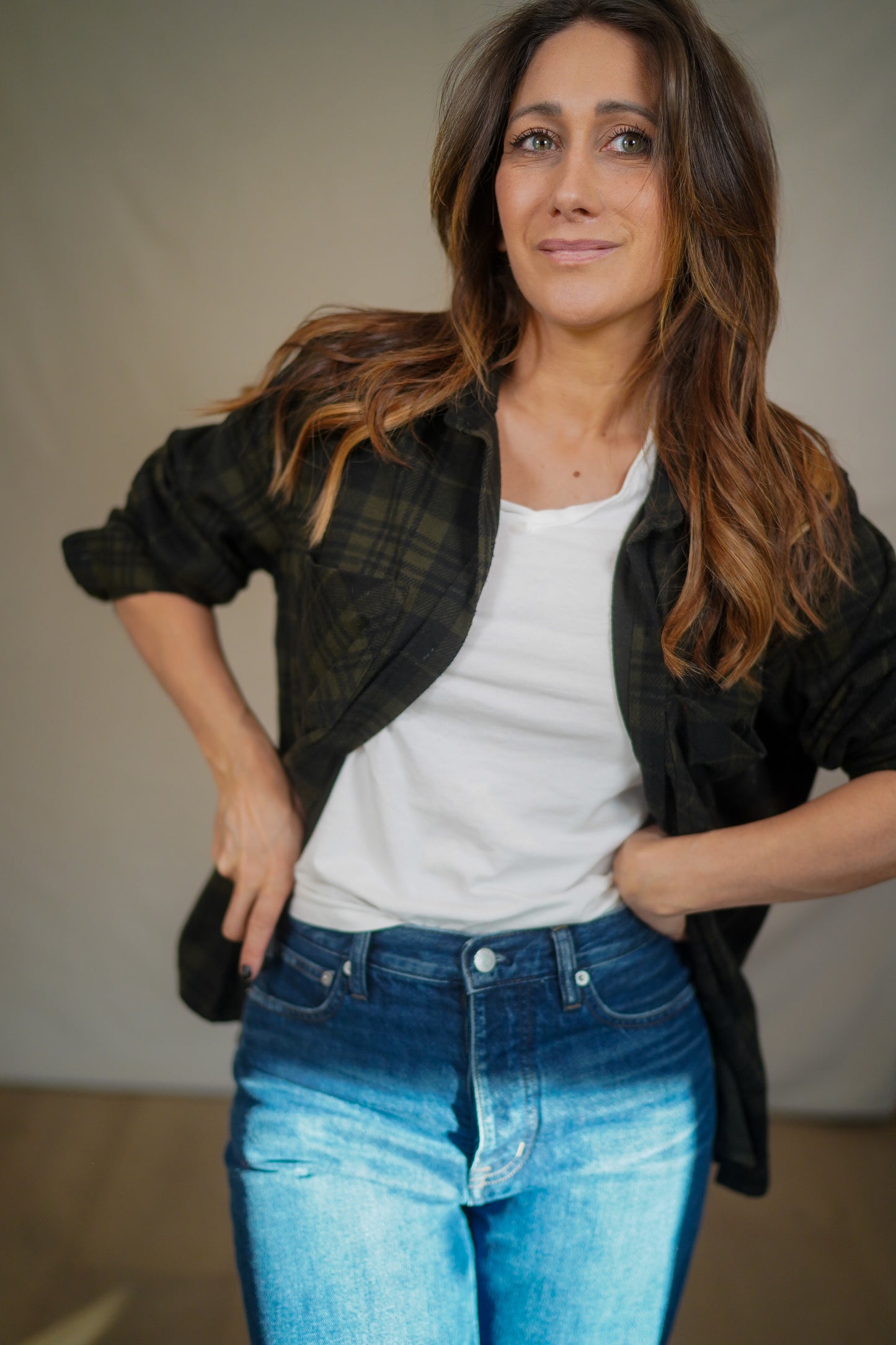 Oversized Dark Green Plaid Button-Up