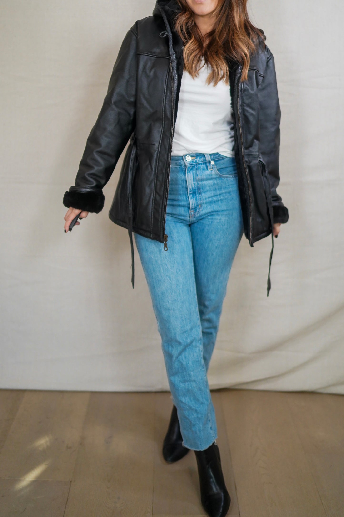 Vintage Black Leather Shearling-Lined Jacket