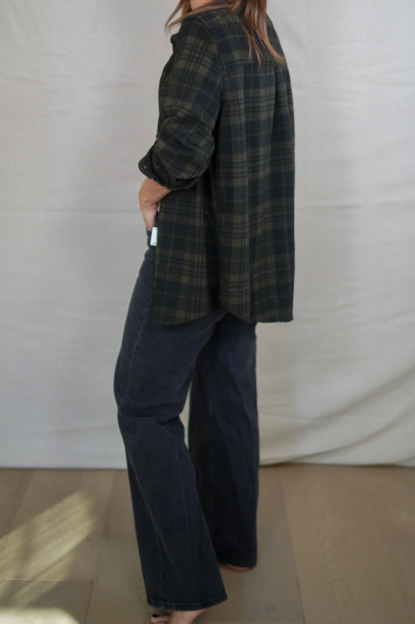 Oversized Dark Green Plaid Button-Up