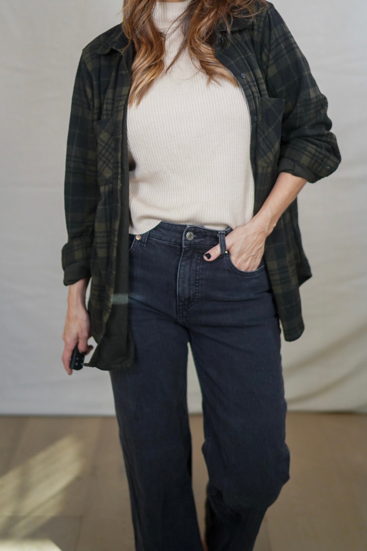 Oversized Dark Green Plaid Button-Up