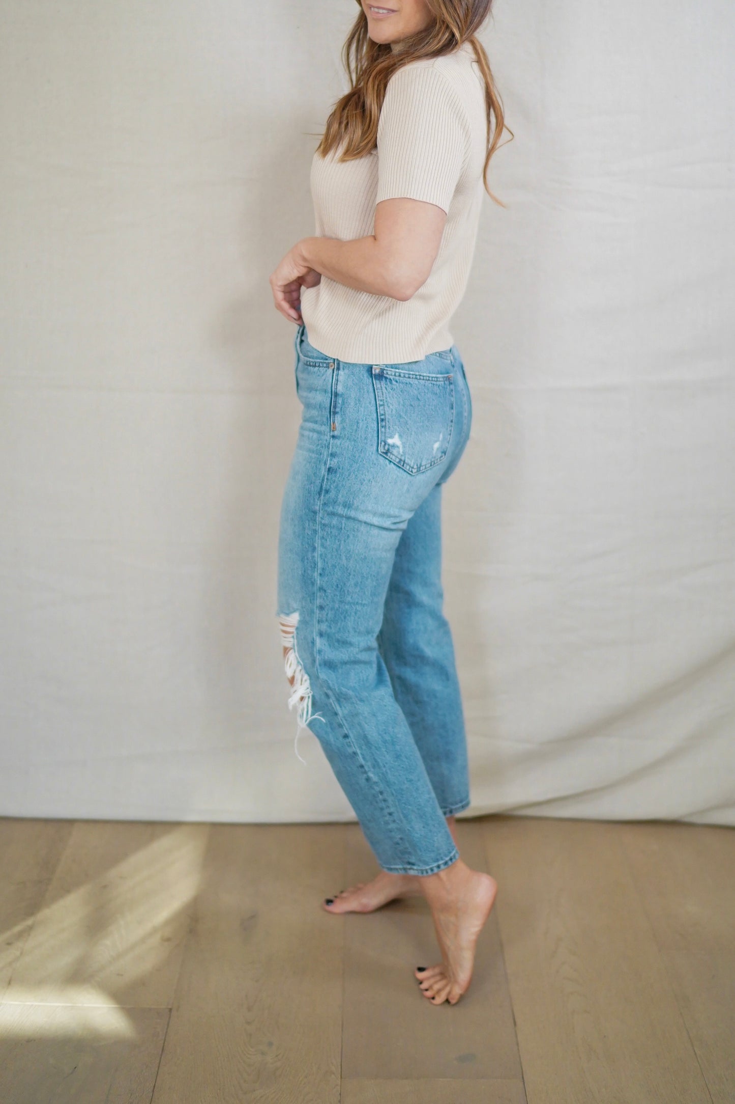 Pistola Cassie Super High Rise Straight Crop – Blossom Distressed