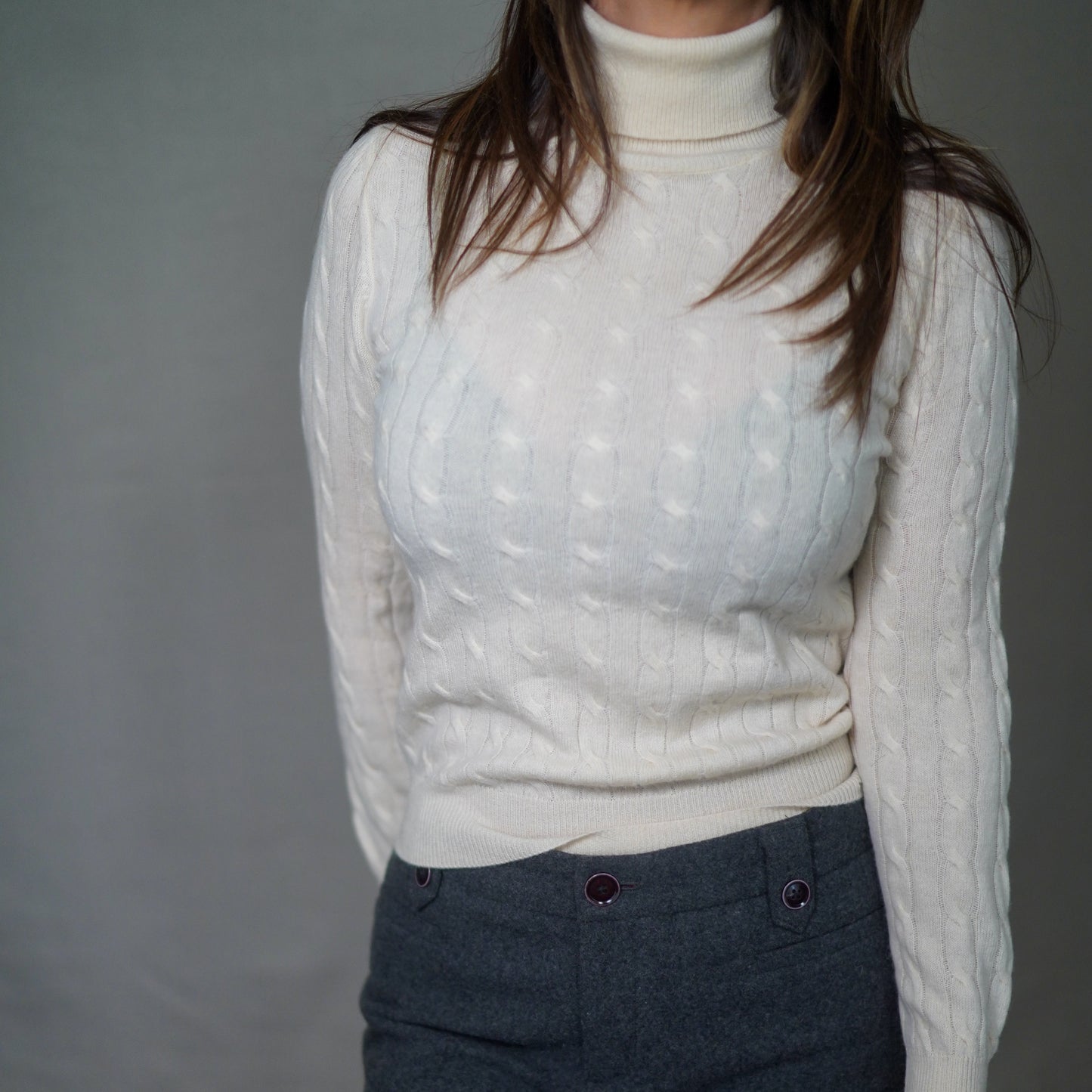 Vintage Classic Cableknit Cream Cashmere Sweater Small