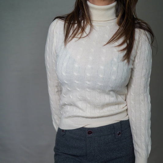 Vintage Classic Cableknit Cream Cashmere Sweater Small