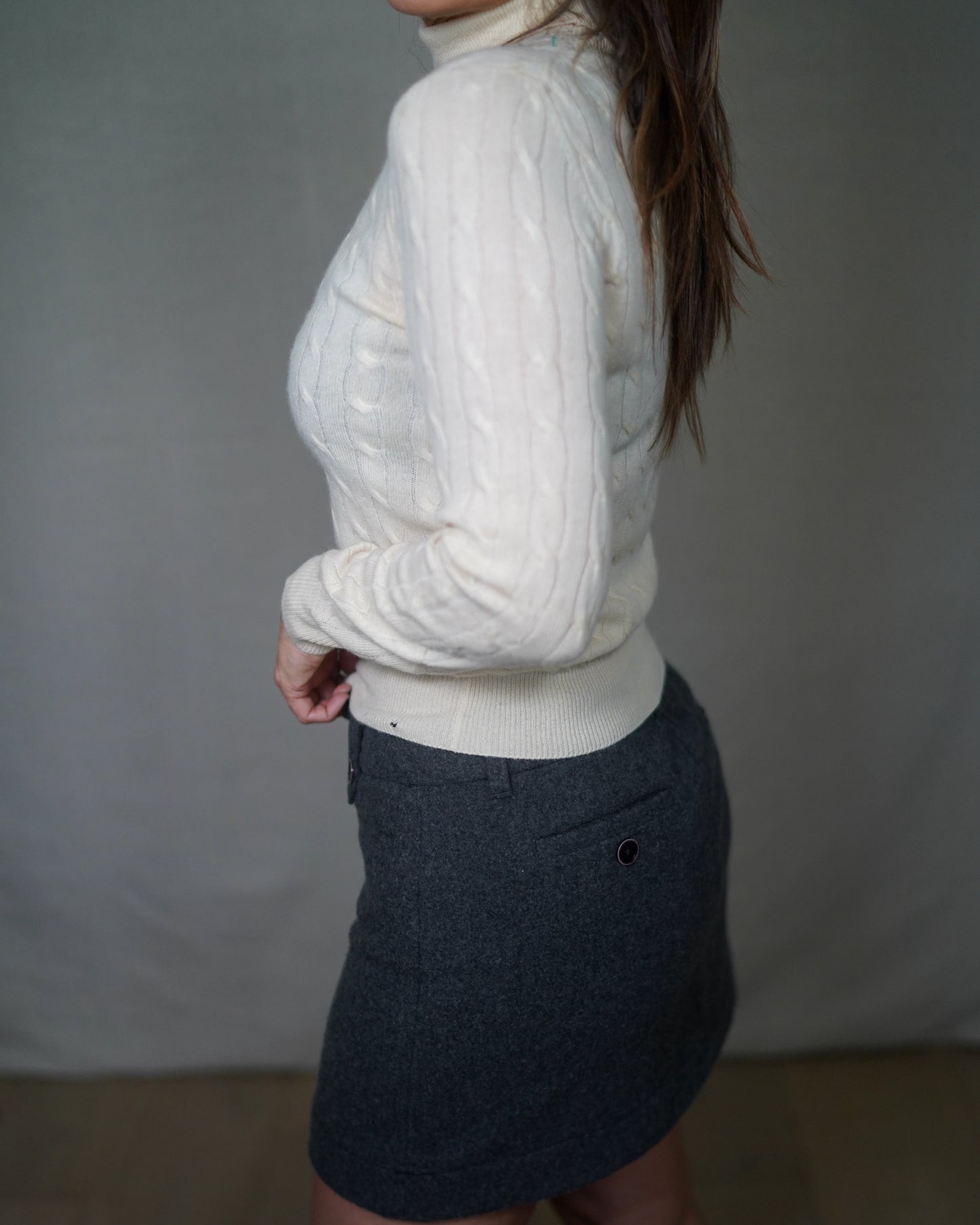 Vintage Classic Cableknit Cream Cashmere Sweater Small