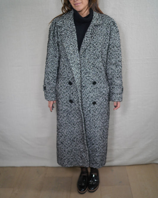 Vintage Longline Wool Tweed Coat Oversized