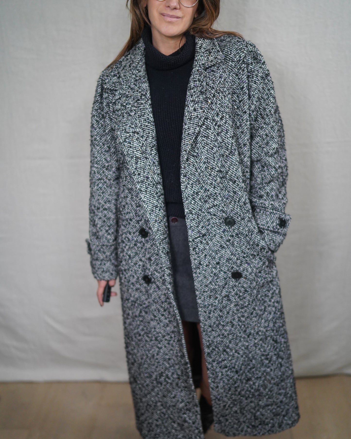 Vintage Longline Wool Tweed Coat Oversized