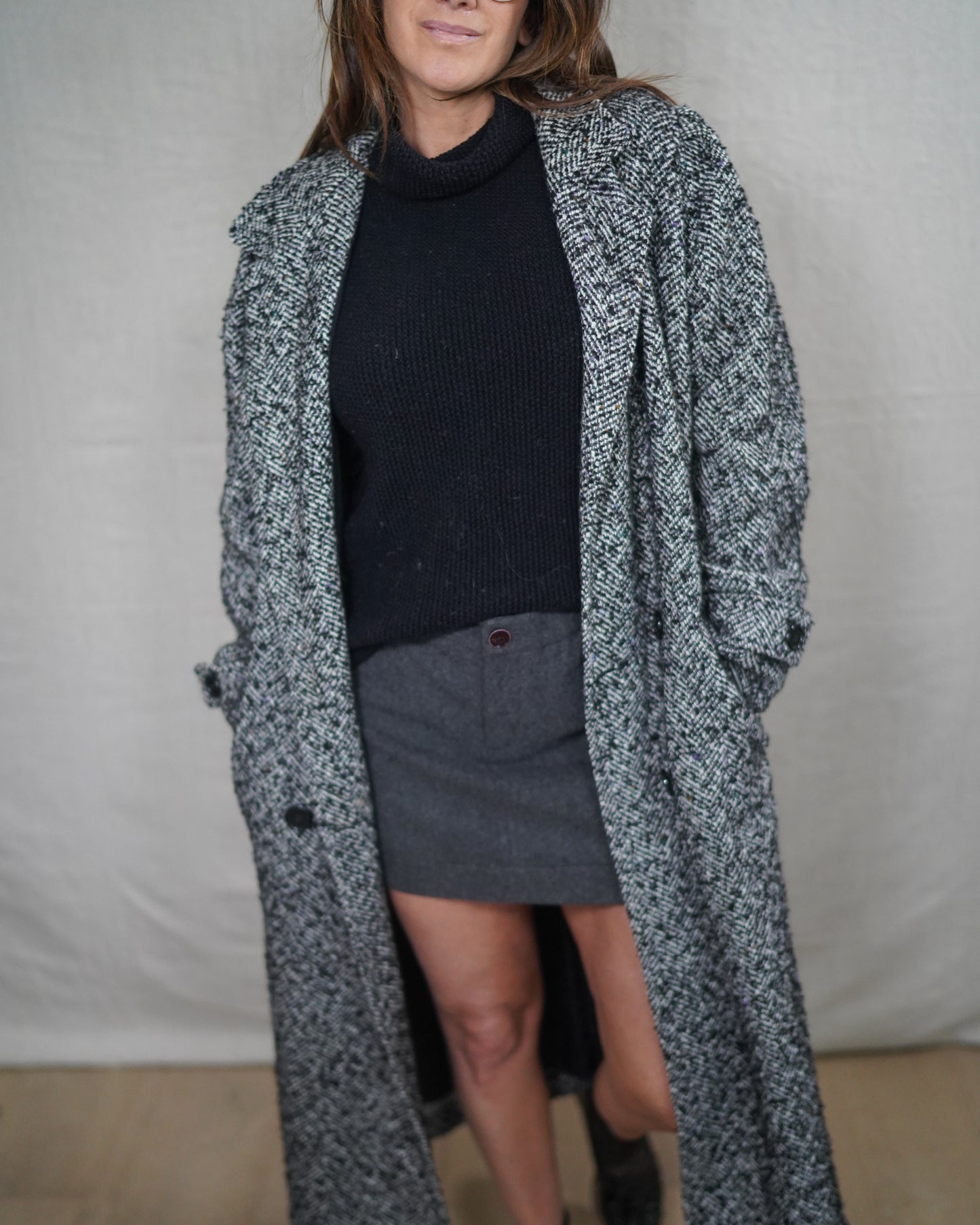 Vintage Longline Wool Tweed Coat Oversized