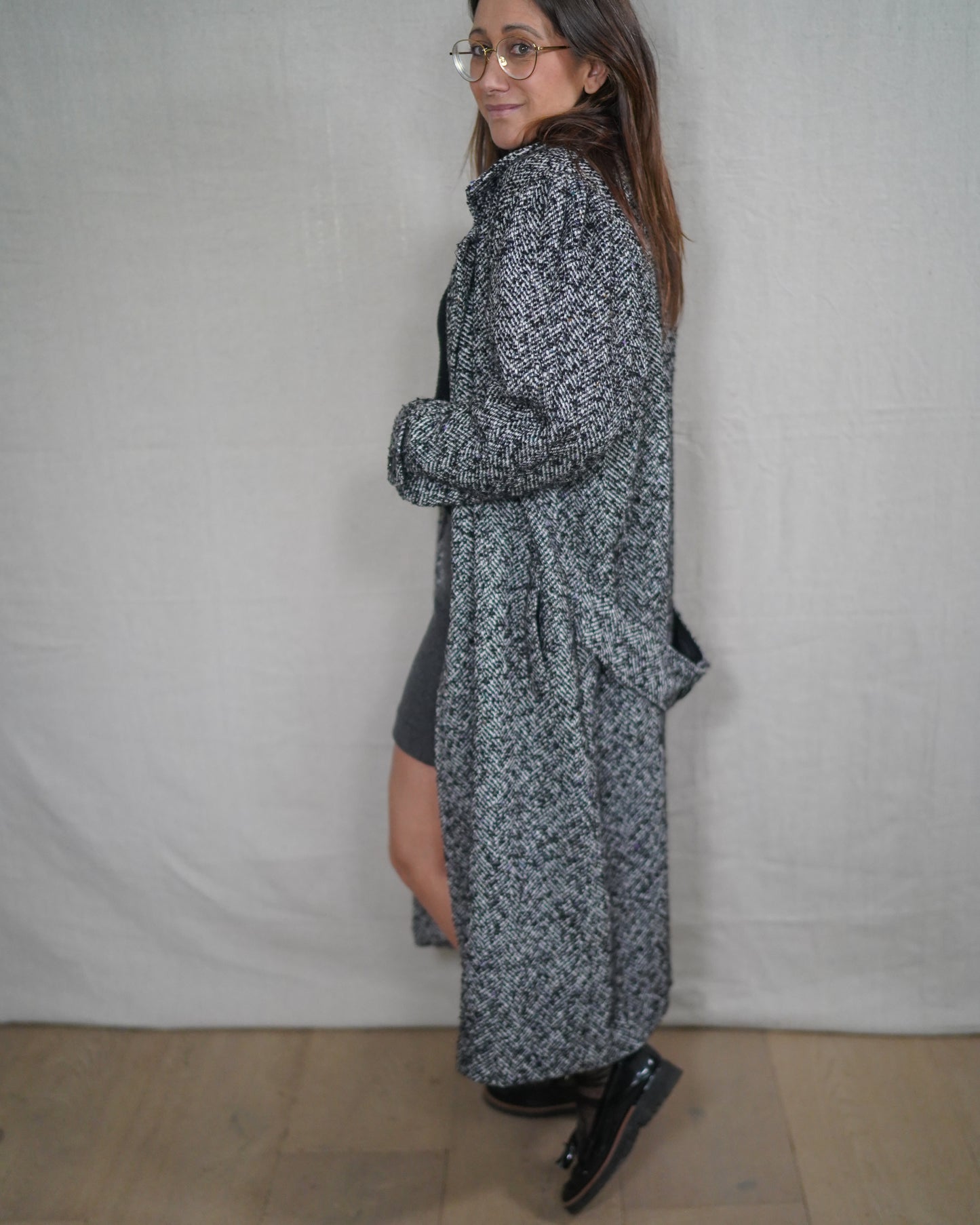Vintage Longline Wool Tweed Coat Oversized