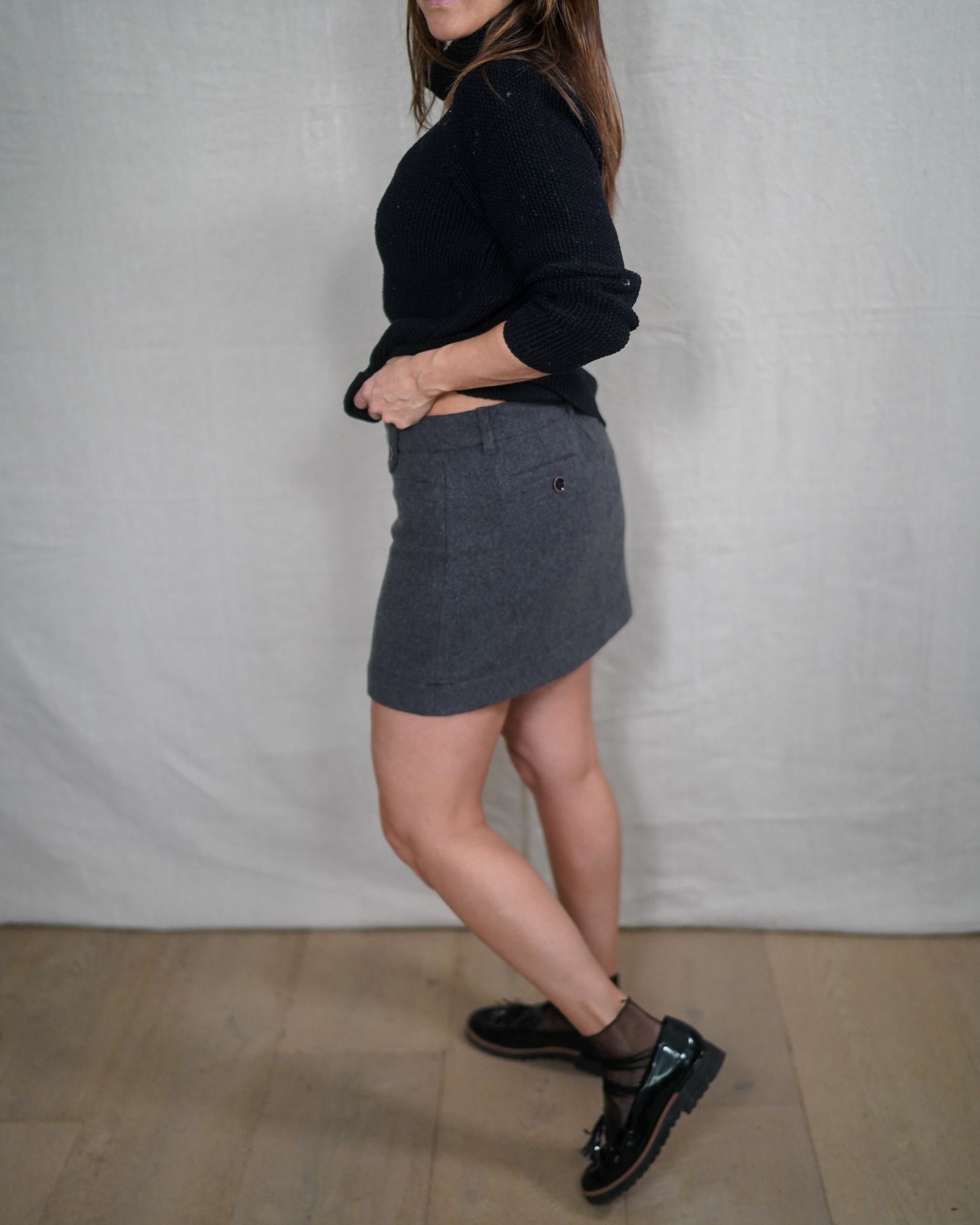Vintage Charcoal Wool Mini Skirt Small
