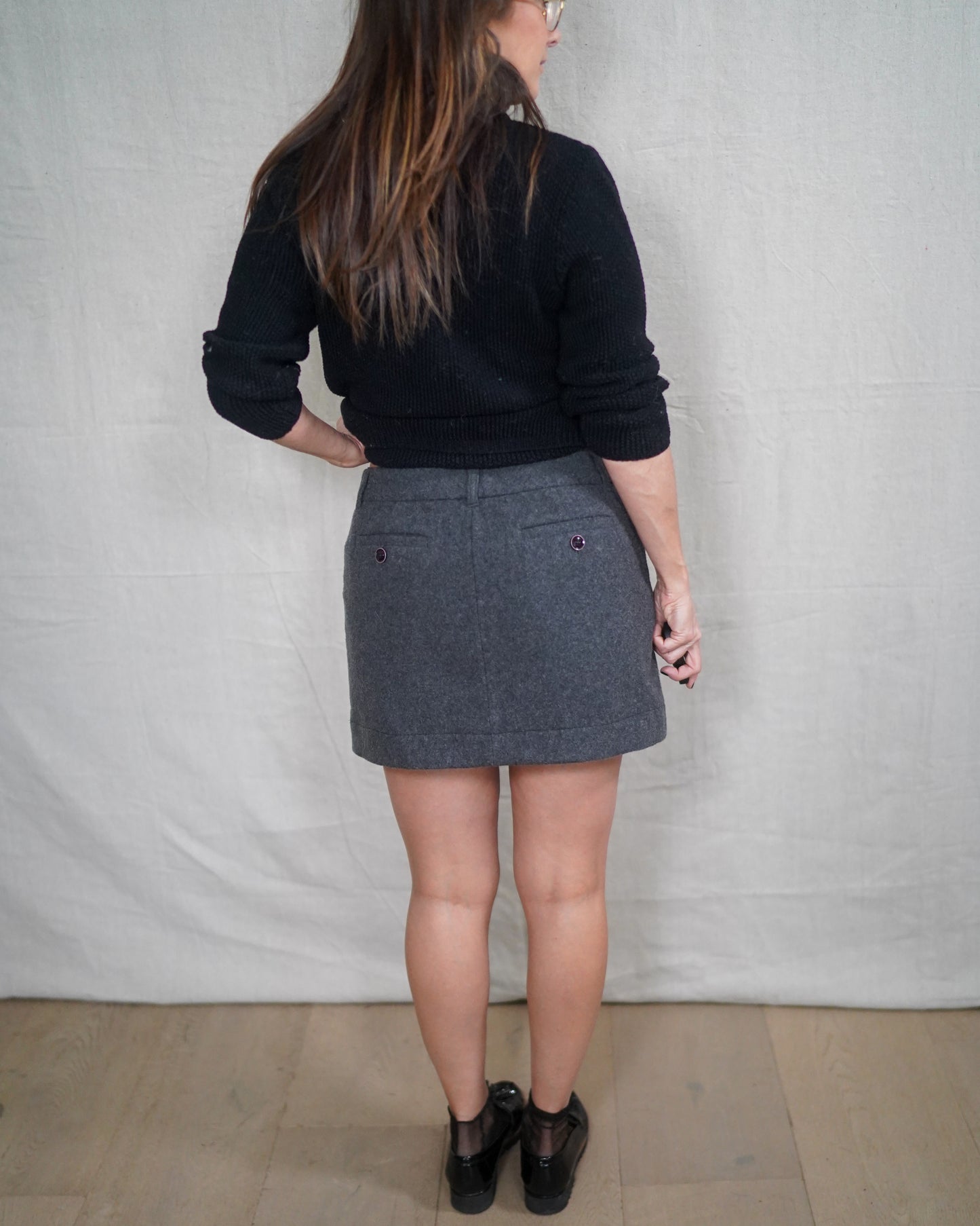 Vintage Charcoal Wool Mini Skirt Small