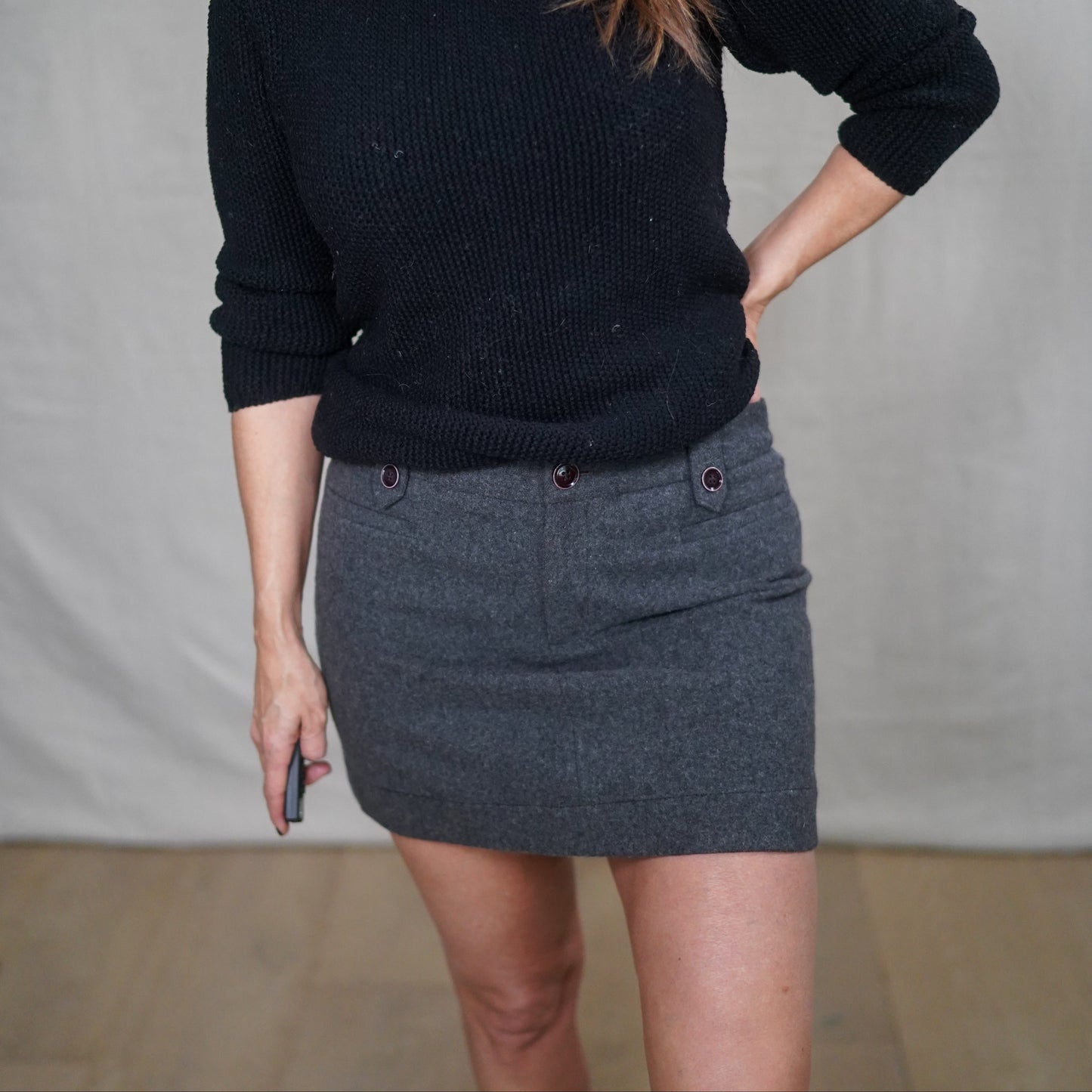 Vintage Charcoal Wool Mini Skirt Small