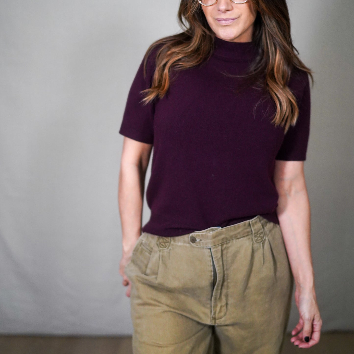 SAG HARBOR Petite Plum Knit Short-Sleeve Sweater Top