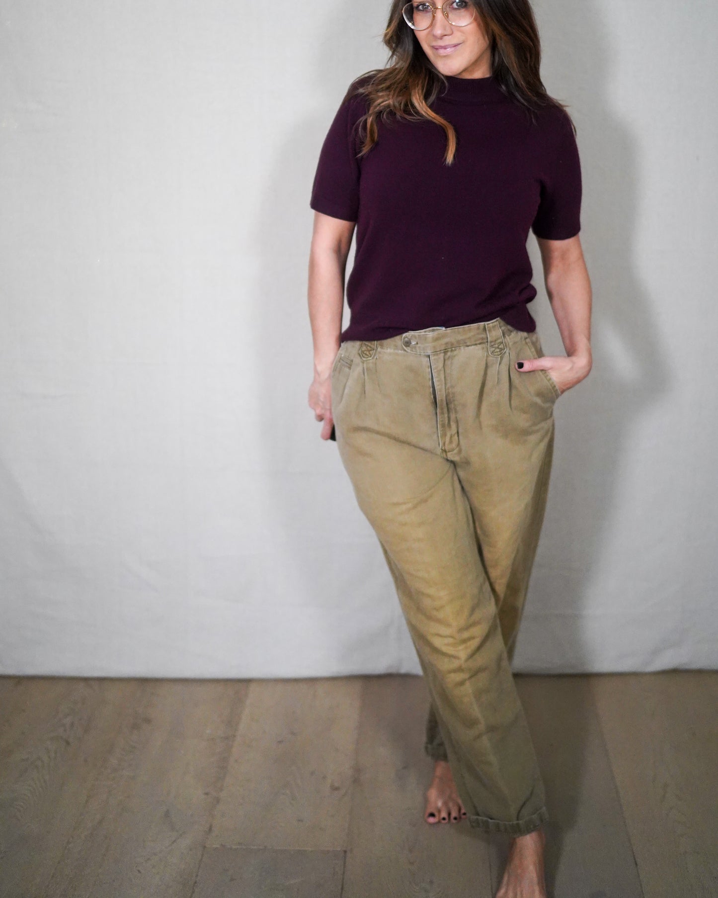 SAG HARBOR Petite Plum Knit Short-Sleeve Sweater Top