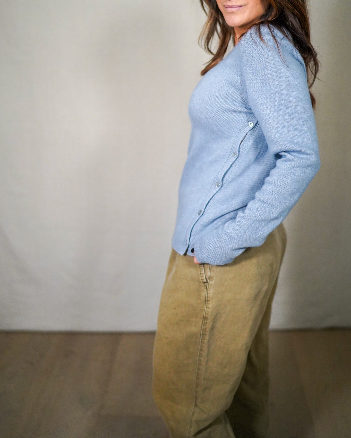 Benetton Merino–Cashmere Side Button Knit