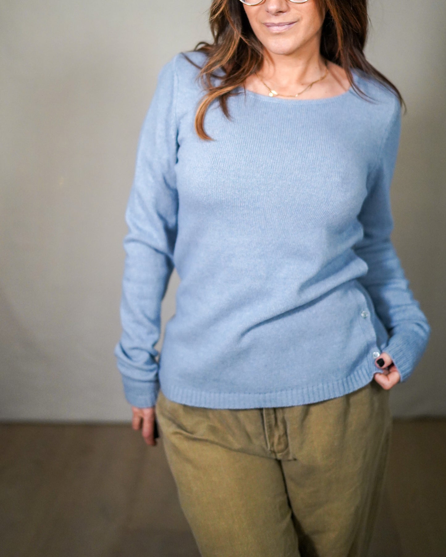 Benetton Merino–Cashmere Side Button Knit