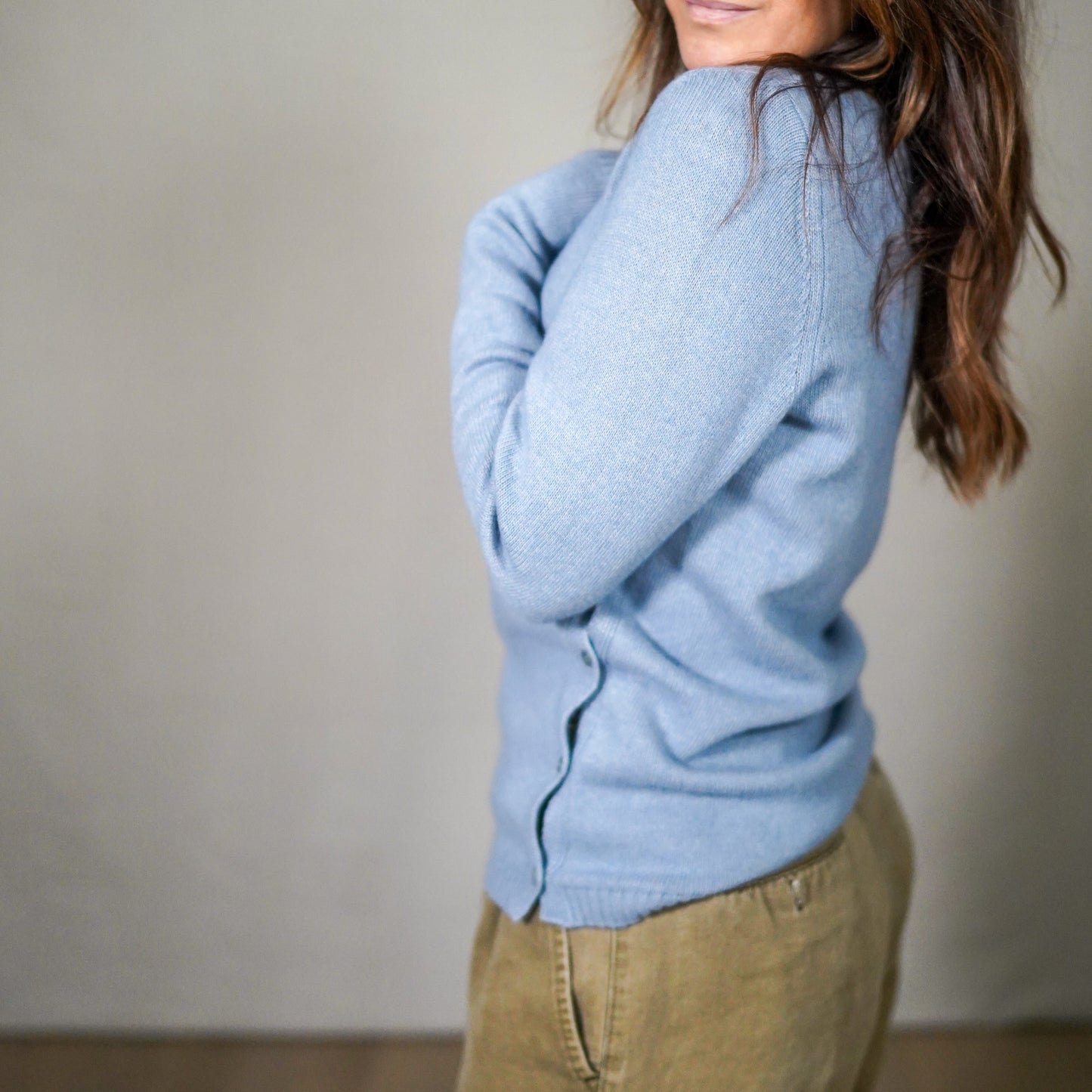 Benetton Merino–Cashmere Side Button Knit