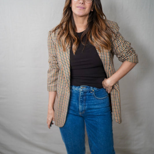 Vintage Sage Harbor Houndstooth Wool Blend Blazer