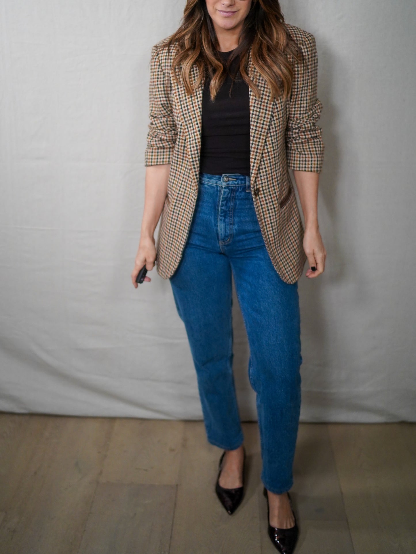 Vintage Sage Harbor Houndstooth Wool Blend Blazer