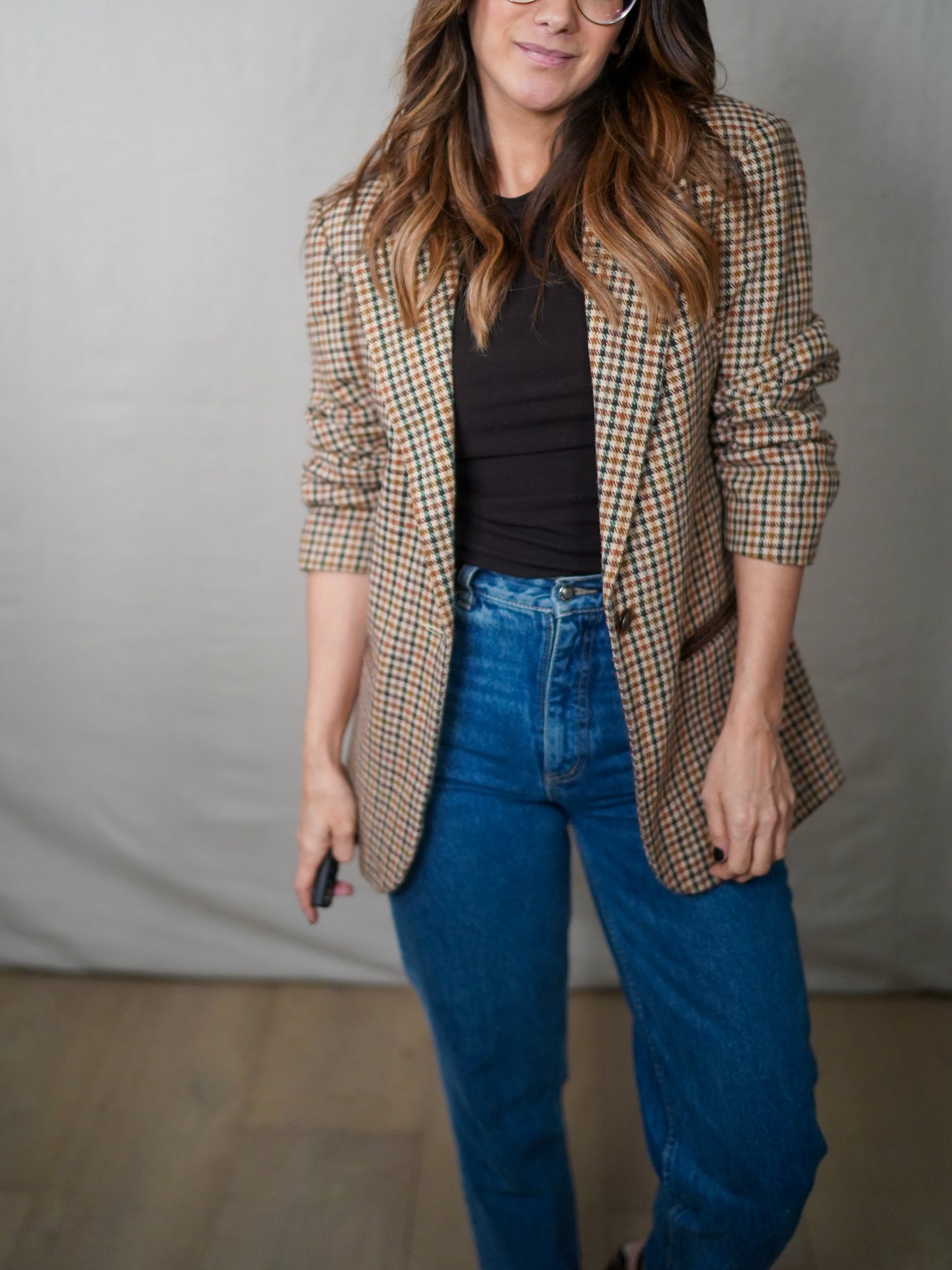 Vintage Sage Harbor Houndstooth Wool Blend Blazer