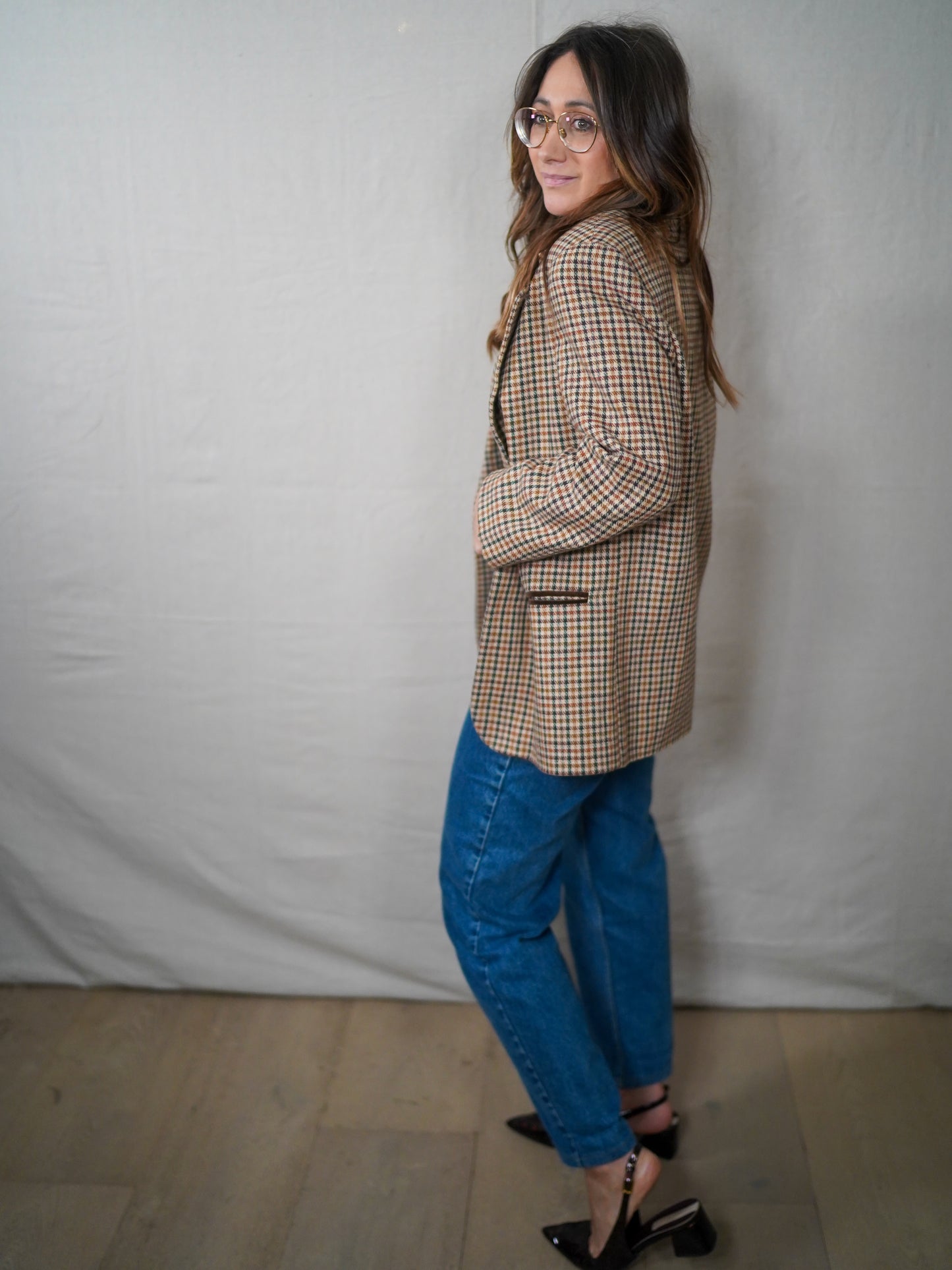 Vintage Sage Harbor Houndstooth Wool Blend Blazer