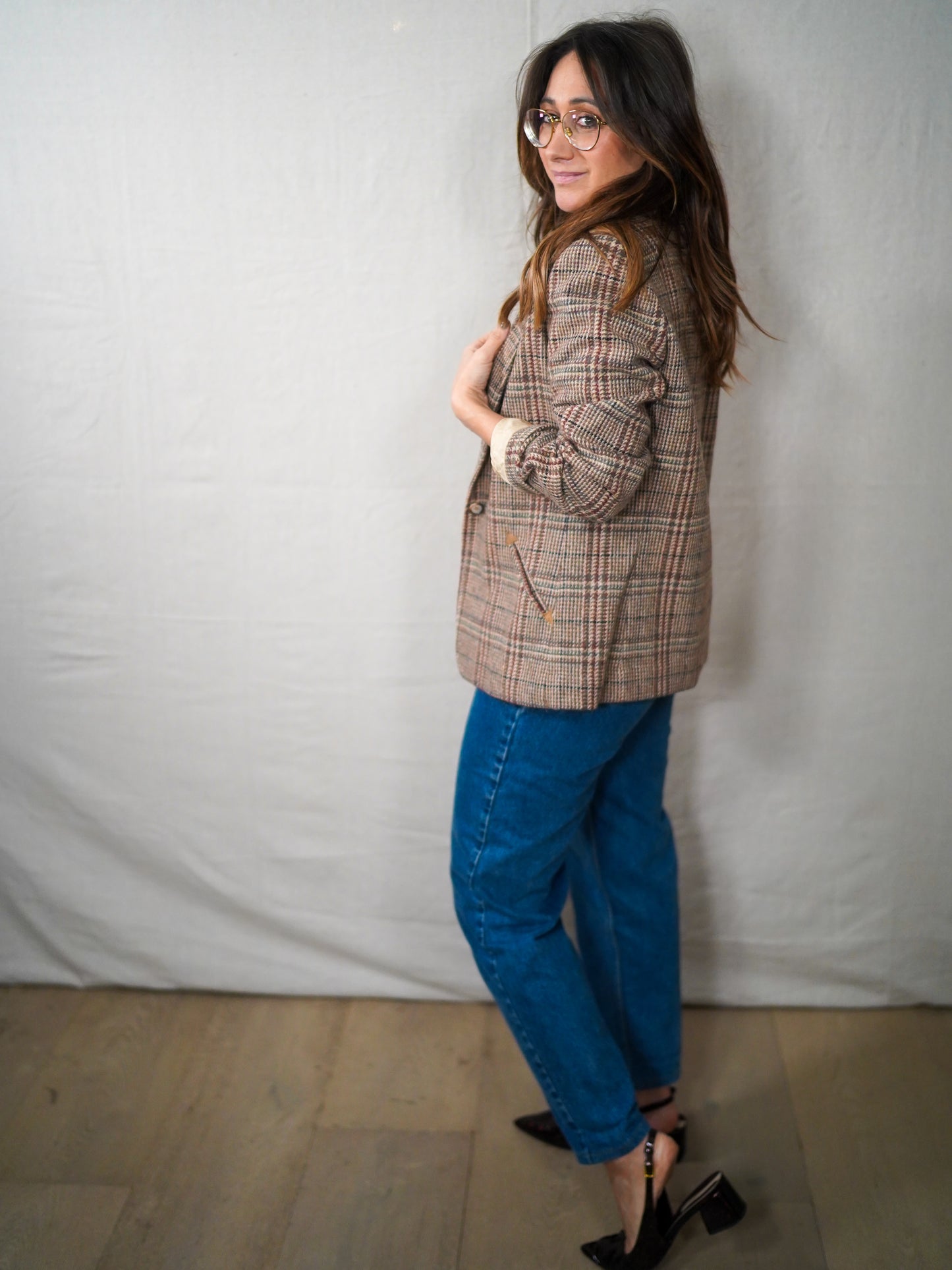 Vintage Plaid Wool Tailored Blazer