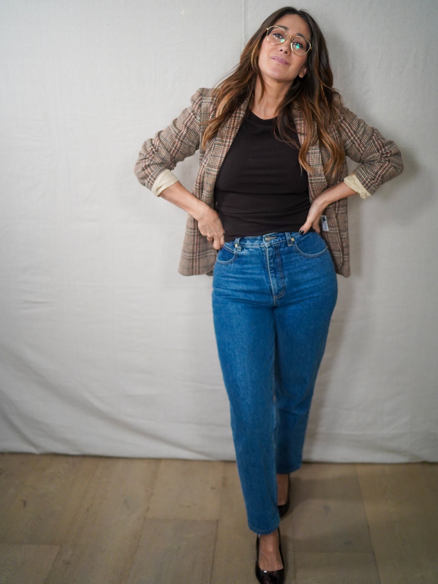 Vintage Plaid Wool Tailored Blazer