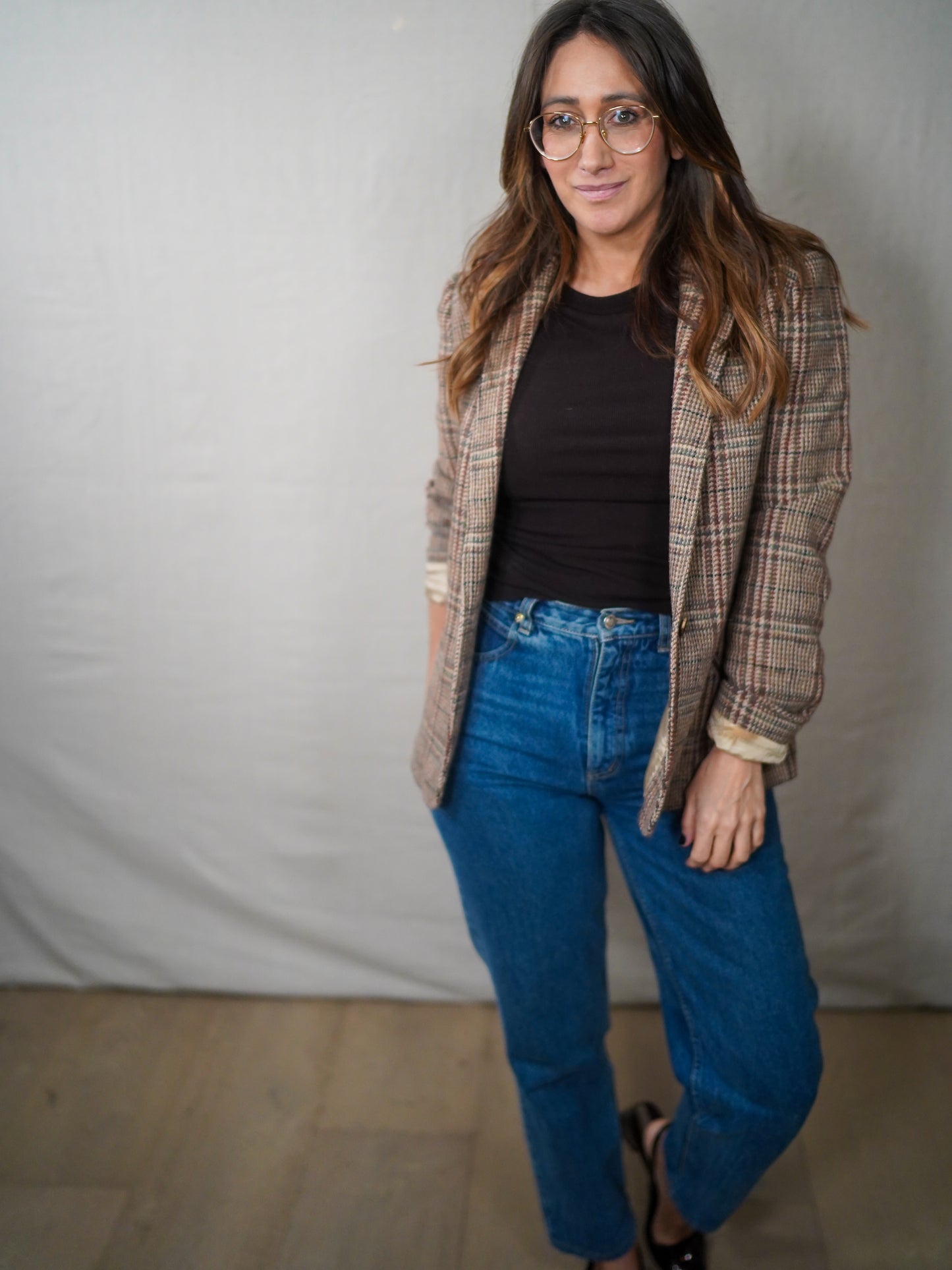 Vintage Plaid Wool Tailored Blazer