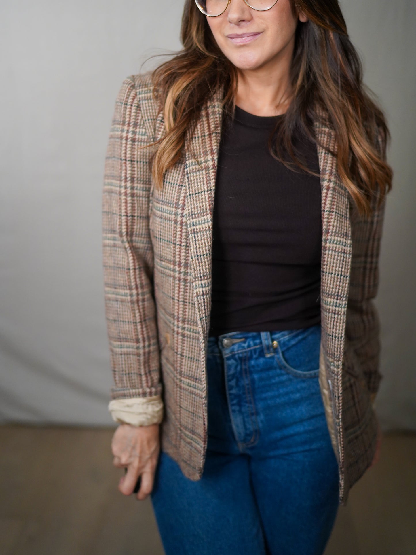 Vintage Plaid Wool Tailored Blazer