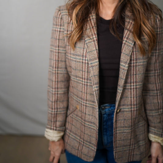 Vintage Plaid Wool Tailored Blazer