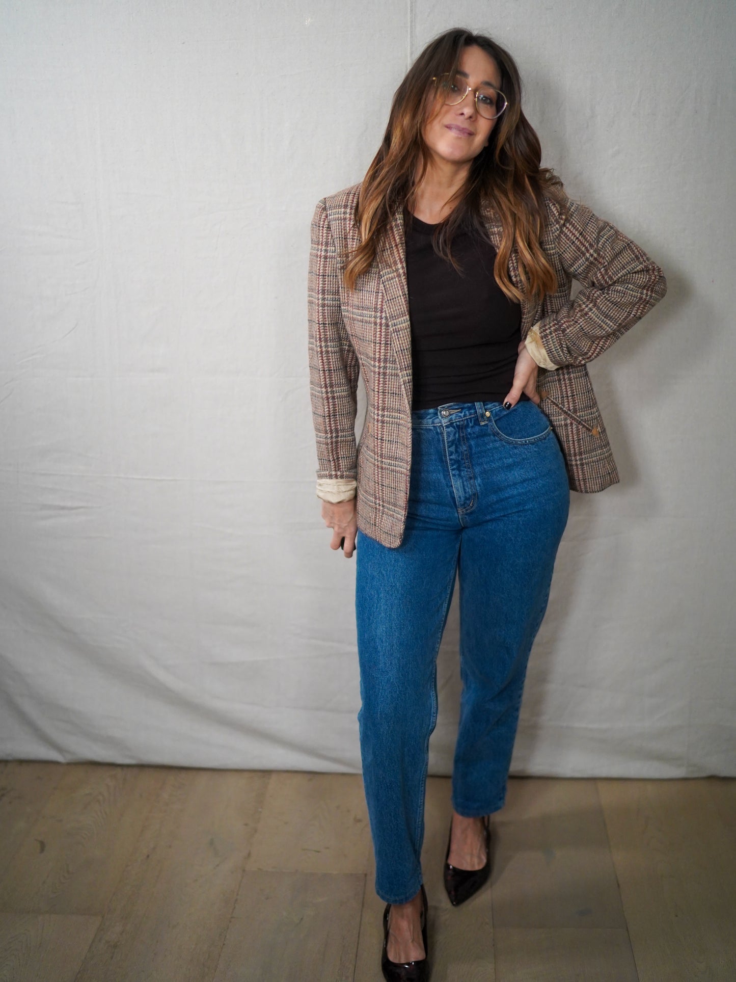 Vintage Plaid Wool Tailored Blazer