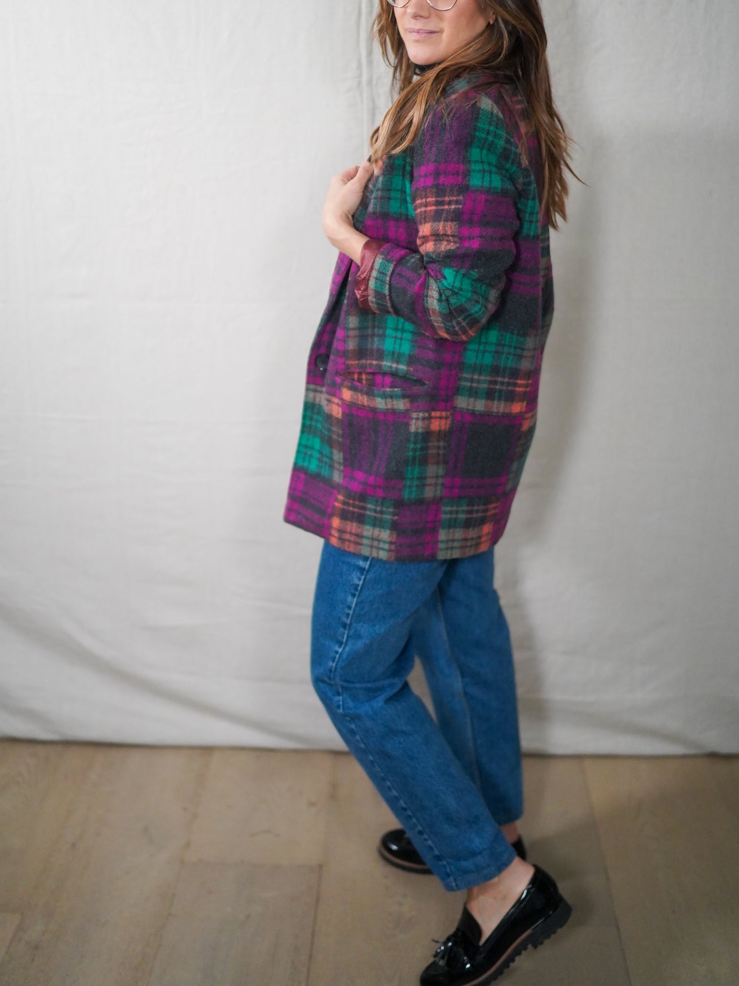 Vintage Michael Lewis Plaid Wool Coat