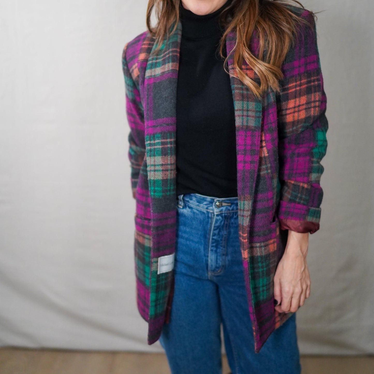 Vintage Michael Lewis Plaid Wool Coat