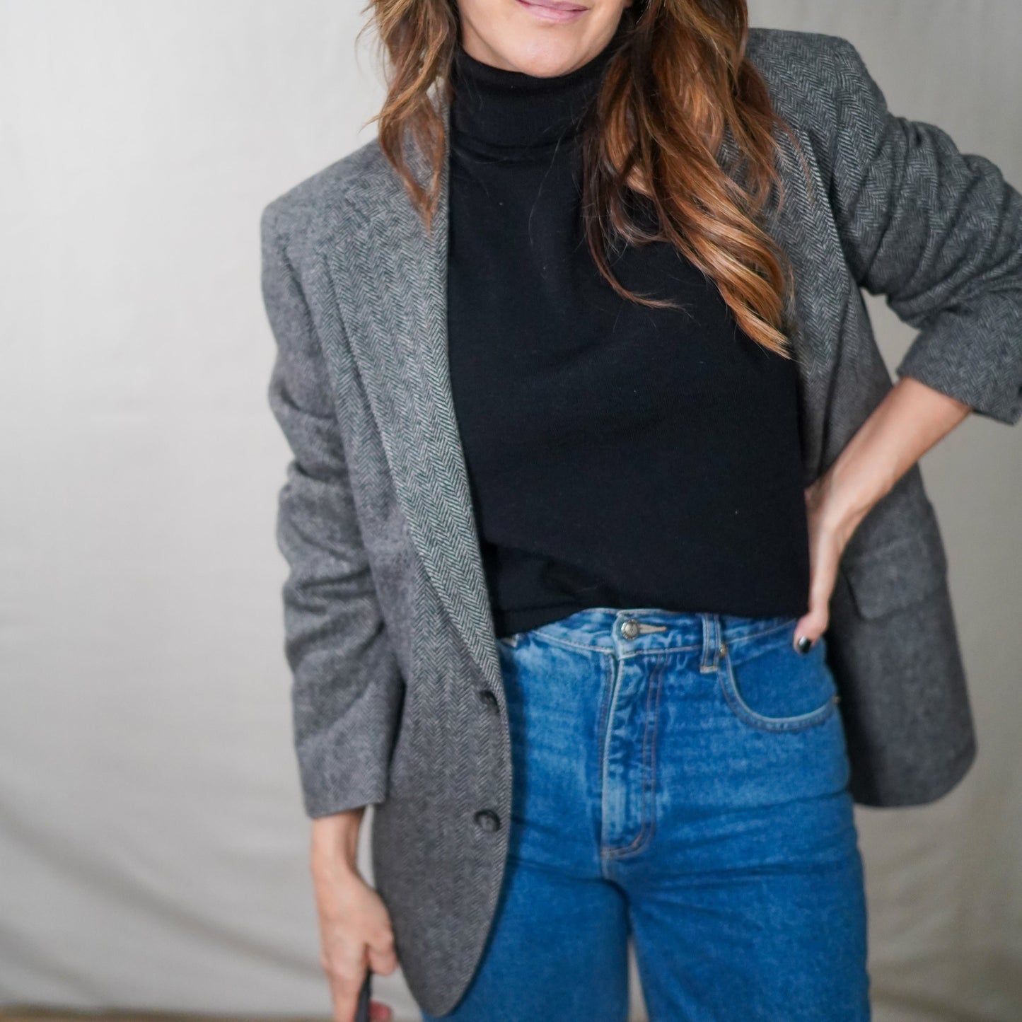 Vintage Gray Herringbone Wool Blazer