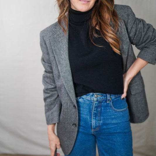 Vintage Gray Herringbone Wool Blazer
