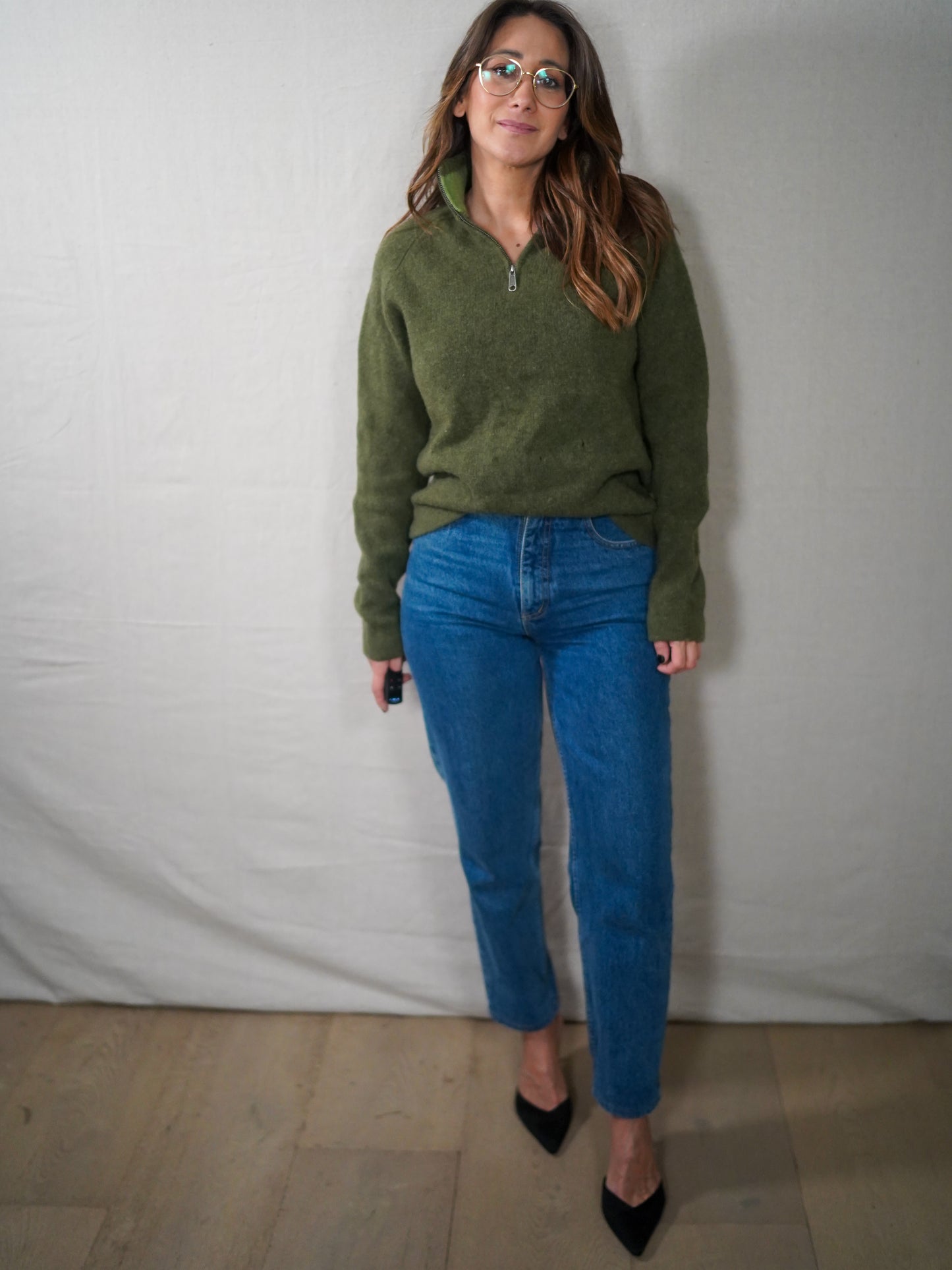 Vintage J.Crew Forest Green Wool Half-Zip Mock Neck Sweater Pullover