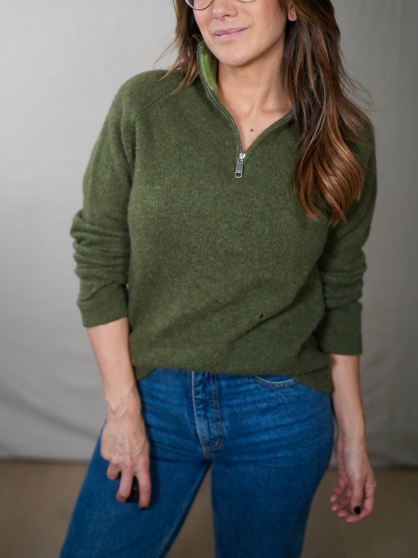 Vintage J.Crew Forest Green Wool Half-Zip Mock Neck Sweater Pullover