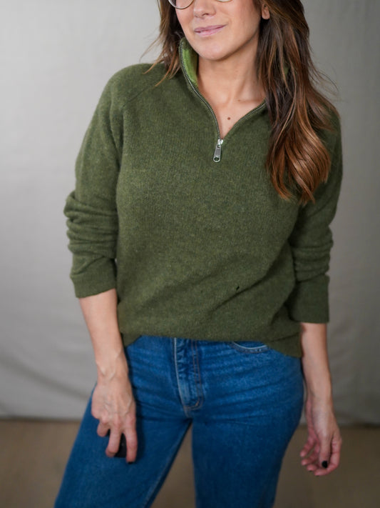 Vintage J.Crew Forest Green Wool Half-Zip Mock Neck Sweater Pullover