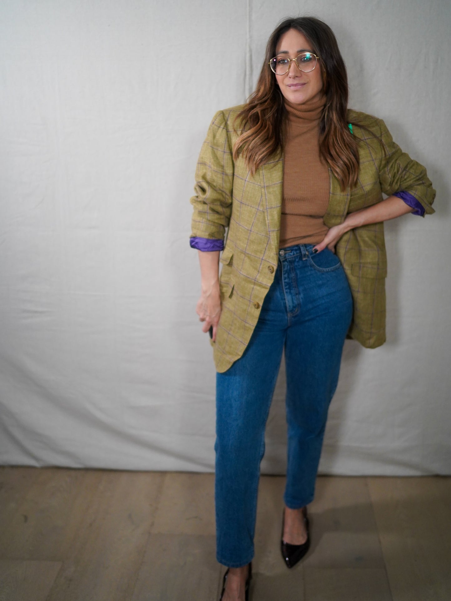 Vintage Paul Stuart Green Plaid Linen-Silk Tailored Blazer Jacket Made in Canada