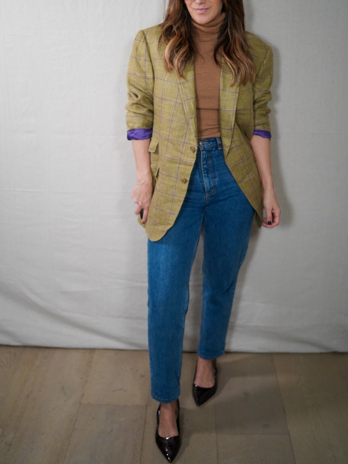 Vintage Paul Stuart Green Plaid Linen-Silk Tailored Blazer Jacket Made in Canada