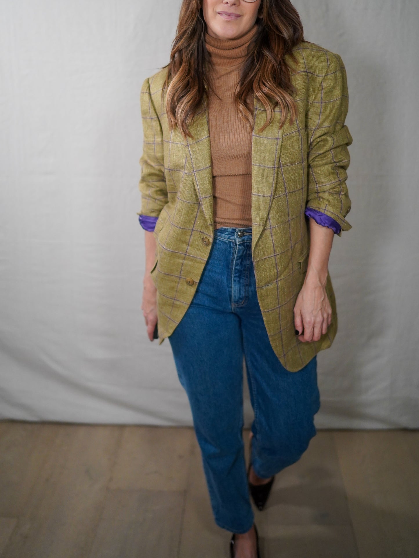 Vintage Paul Stuart Green Plaid Linen-Silk Tailored Blazer Jacket Made in Canada