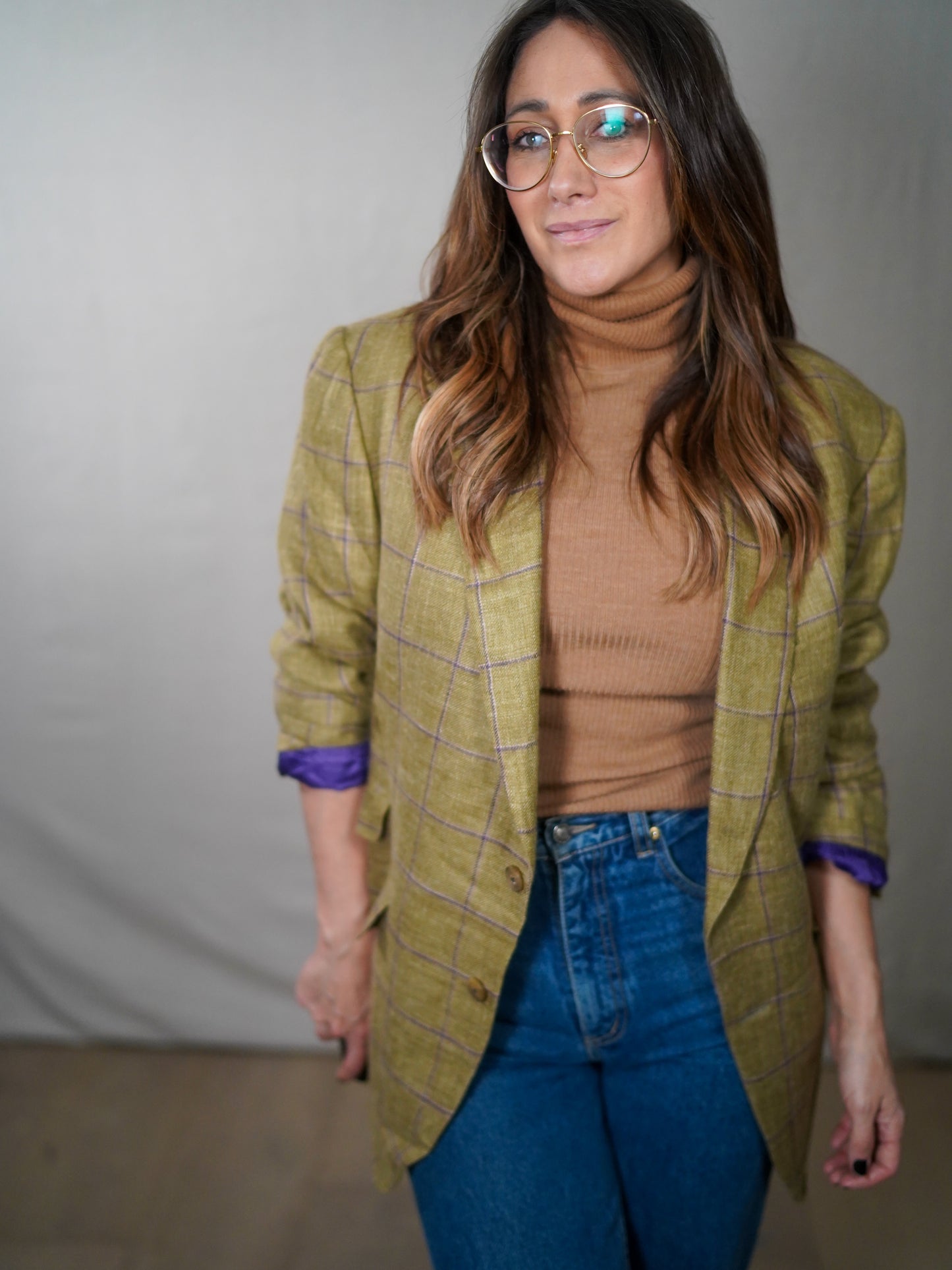 Vintage Paul Stuart Green Plaid Linen-Silk Tailored Blazer Jacket Made in Canada