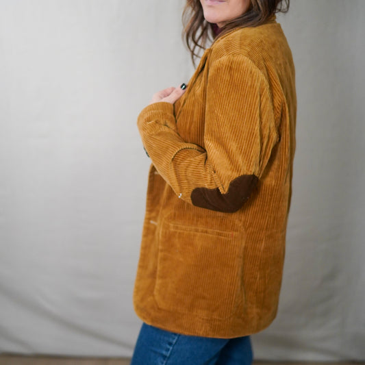 Camel Corduroy Elbow Patch Blazer Jacket Structured Casual Tailored Layer