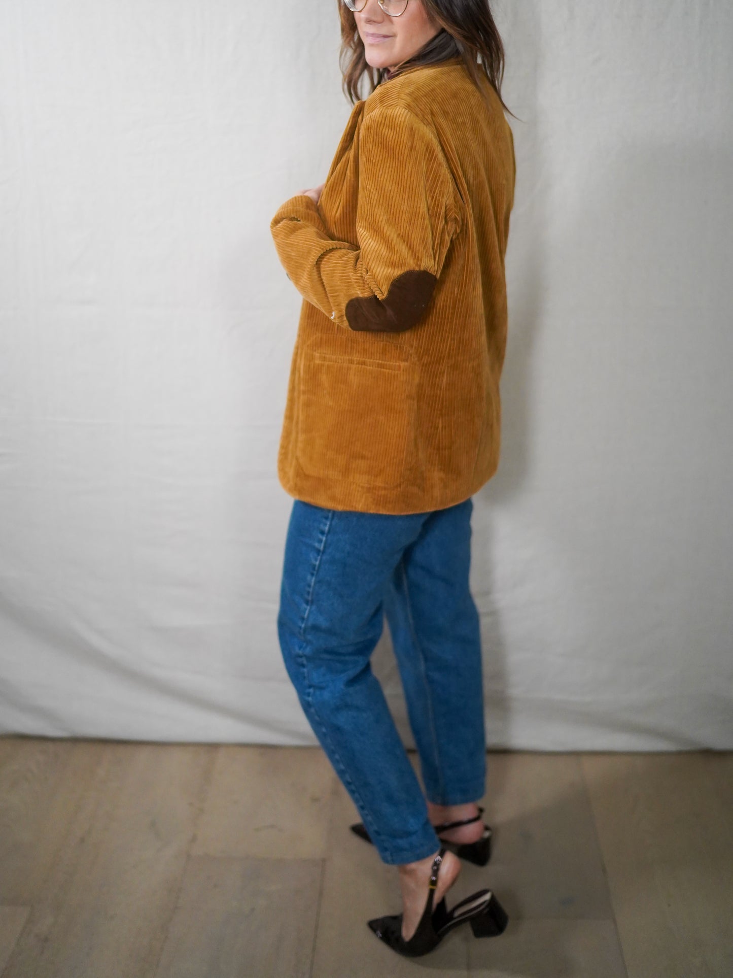 Camel Corduroy Elbow Patch Blazer Jacket Structured Casual Tailored Layer