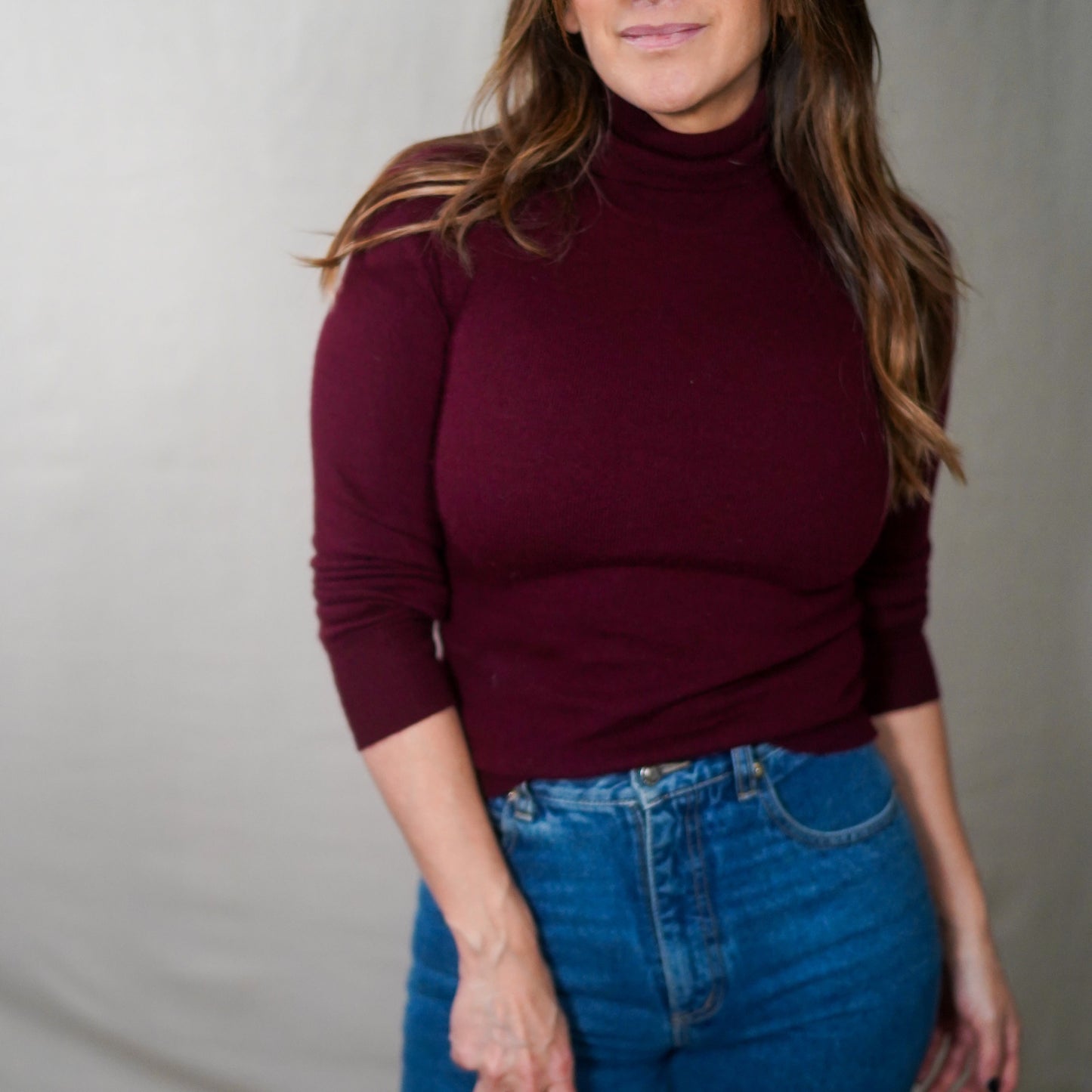 Vintage Brunella Gori Burgundy Merino Wool Turtleneck Sweater Top