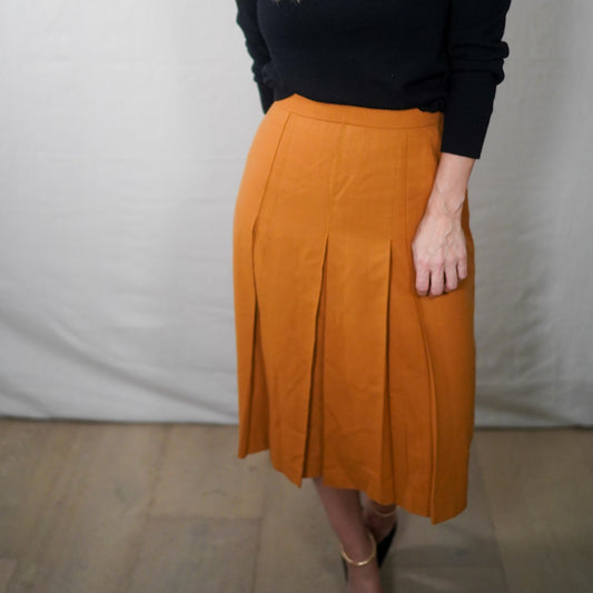 Mustard Pleated Midi Skirt | Tailored Front Pleat, Soft A-Line Shape