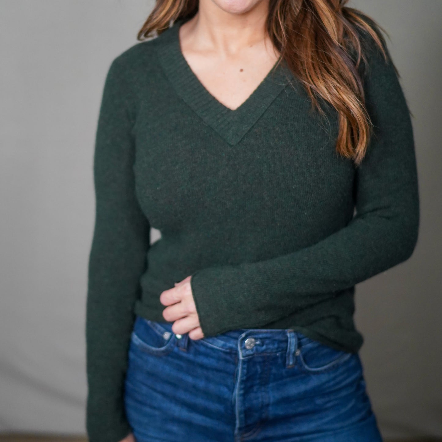 Vintage Banana Republic Forest Green Wool-Angora V-Neck Knit Sweater Top
